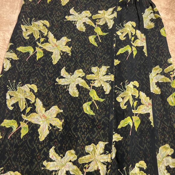 Vintage 90s Geometric Floral Print Reversible Faux Wrap Maxi Skirt Mesh Fairy - Picture 7 of 8